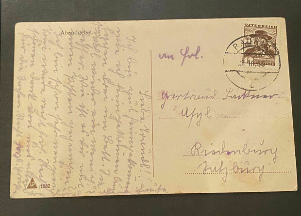 Künstlerkarte Kind Abendgebet Mädchen Stempel Rauris  80171