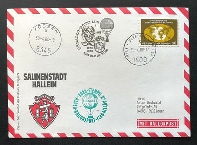 Brief Salinenstadt Hallein Ballonpost Bordstempel 1980 ca.16,1x11,4cm 410346