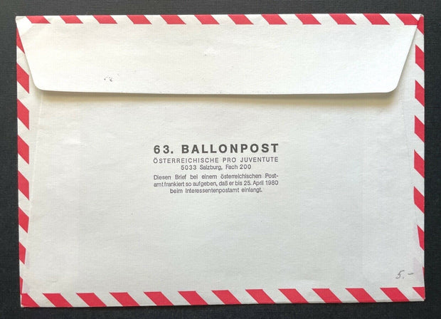 Brief Salinenstadt Hallein Ballonpost Bordstempel 1980 ca.16,1x11,4cm 410346