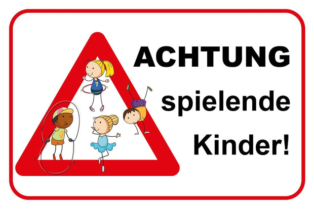 Schild Achtung! Spielende Kinder! Schüler 12x18 / 20x30 / 30x40 Blech od. Holz