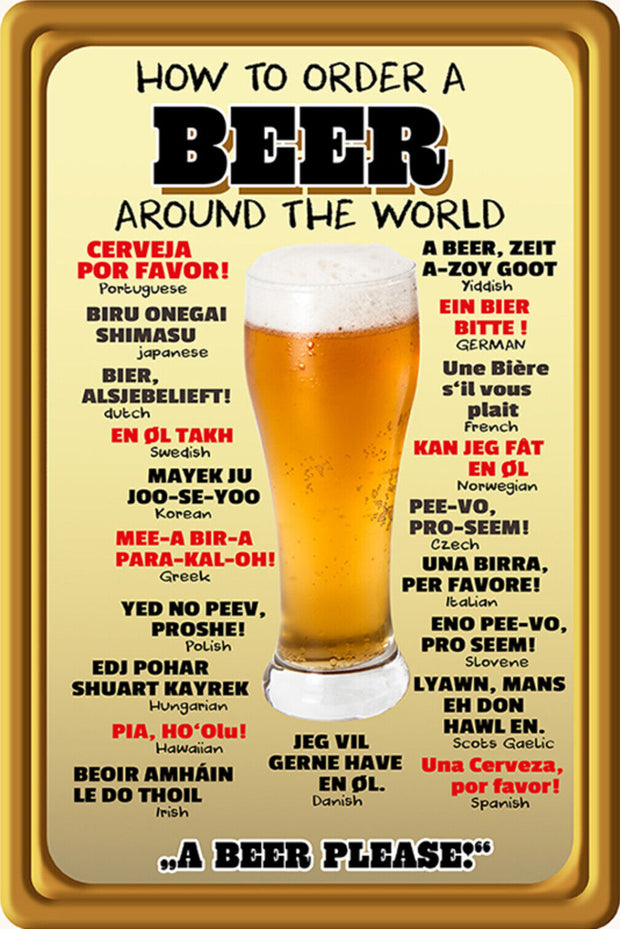 Schild Spruch How to order Beer around world Bier Sprachen bestellen Alkohol JW