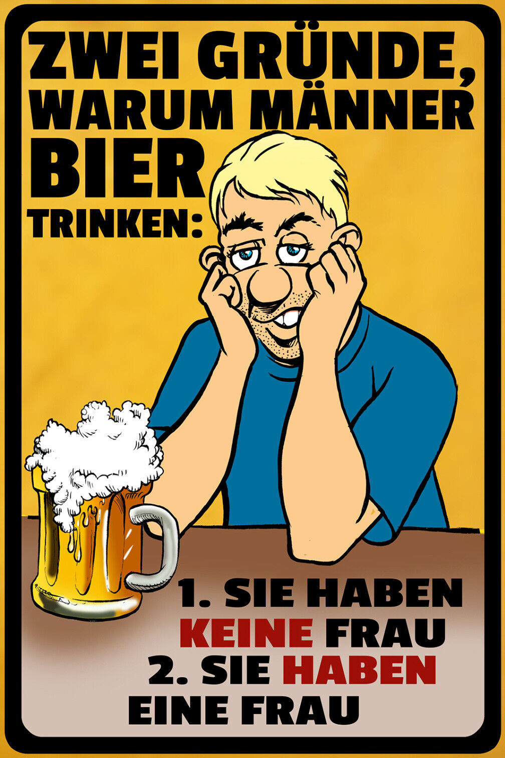 Schild Spruch 2 Gründe warum Männer Bier tringen Eine Frau Keine Frau Alkohol JW