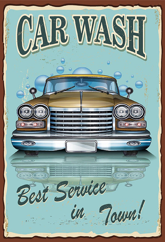 Schild Spruch Car Wash Autowäsche Best Service in Town Oldtimer Comic JW