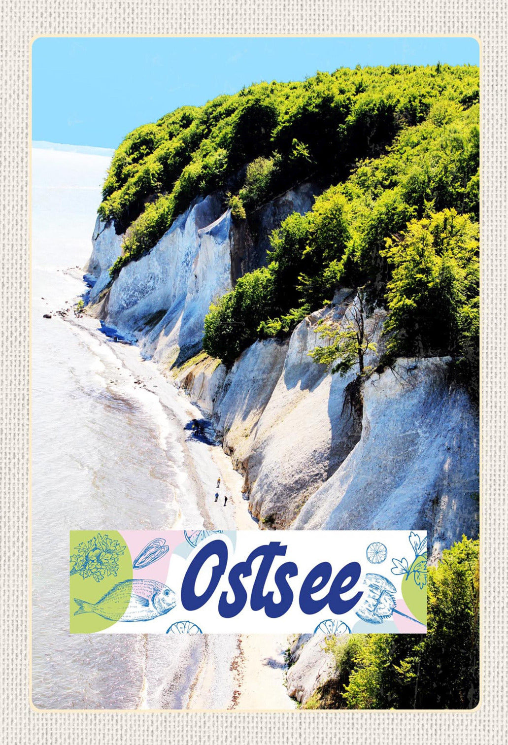 Schild Spruch Ostsee Deutschland Meer Felsen Wald Strand JW