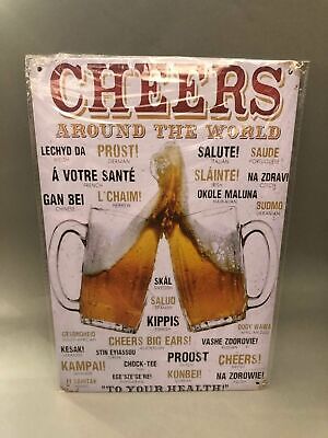 Nostalgie Blech Schild Beer Bier Cheers around the world 20 x 30 42009