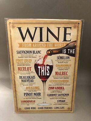 Nostalgie Blech Schild retro wine from around the world 20 x 30 42021