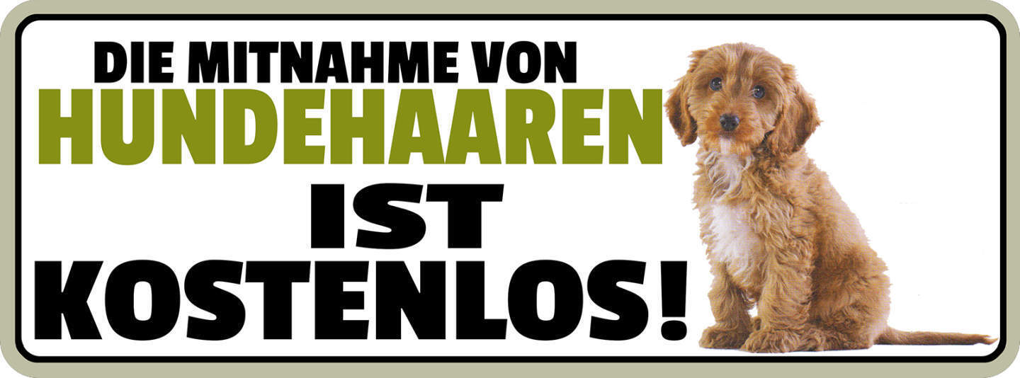 Schild Die Mitnahme Von Hunde Haare Ist Kostenlos 27 x 10 Blech od. Holz