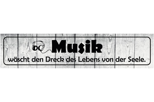 Schild Musik Leben Seele Lieder Songs Singen Instrumente 46 x 10 Blech od. Holz