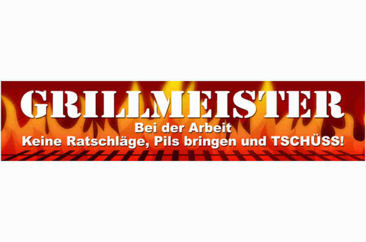 Schild Grill Meister Grillen BBQ Arbeit Pils Bier Fleisch 46 x 10 Blech od. Holz