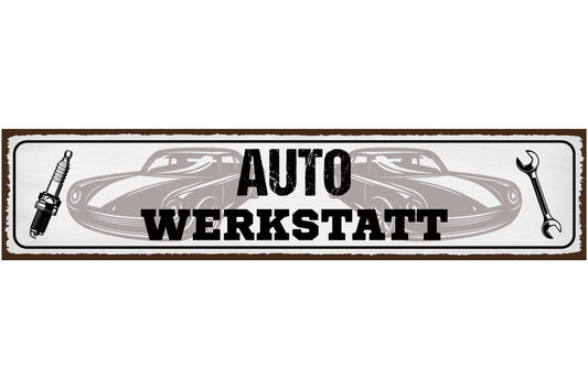 Schild Auto Werkstatt Mechaniker Bastler Werkzeug Oldtimer 46 x 10 Blech od.Holz