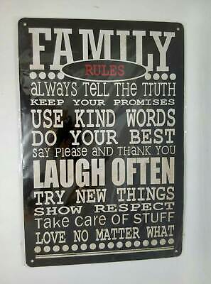 Nostalgie Vintage Retro Blechschild "Family Rules" Spruch s.Bild 30x20 50338