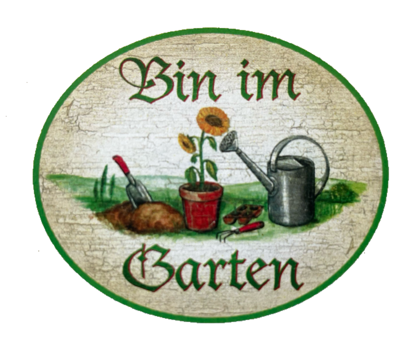 KuK Nostalgie Holzschild “Bin im Garten“ Gießkanne Schaufel Sonnenblume