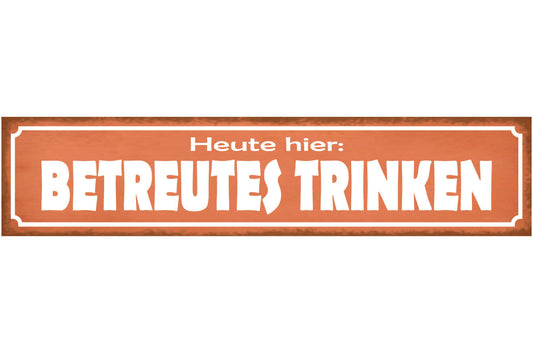 Schild Heute Betreutes Trinken Alkohol Bier Wein Lokal Bar 46 x 10 Blech od.Holz