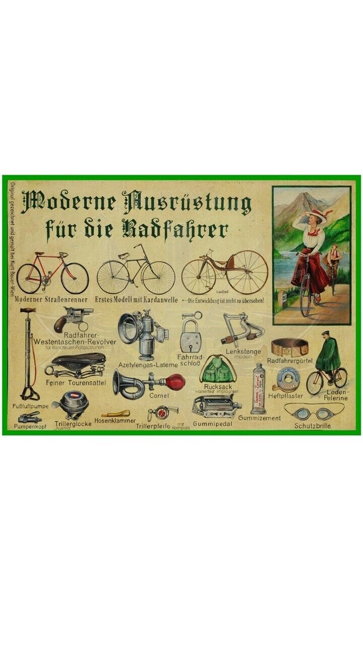 KuK Nostalgie Holzschild "Moderne Ausrüstung für die Radfahrer"