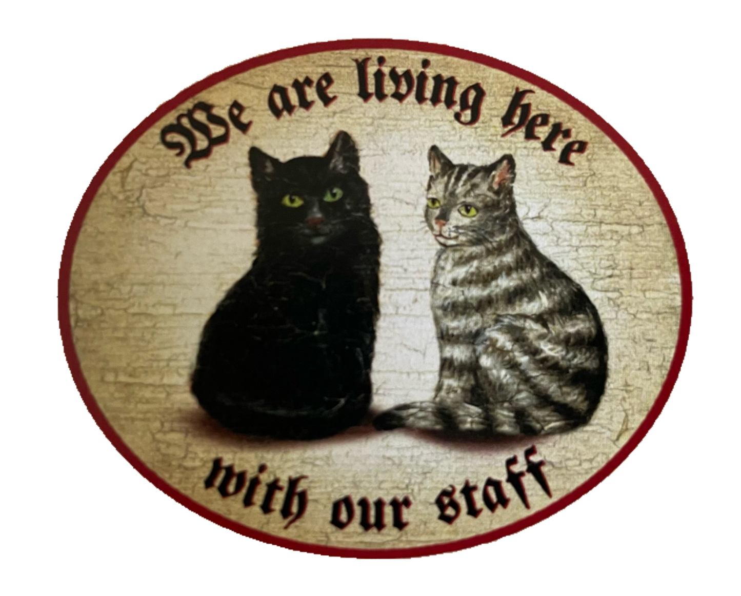 Nostalgie Holz Schild We Are Living Here With Our Staff Katzen Katze Personal