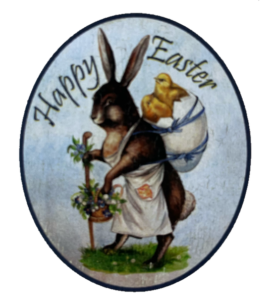 Nostalgie Holzschild Happy Easter Frohe Ostern Osterhase Ostereier Küken Schild