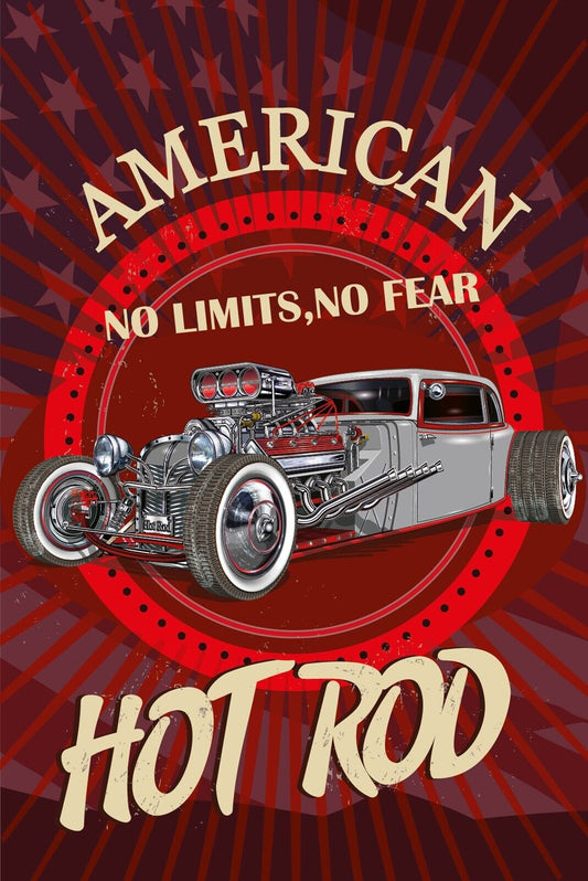 Nostalgie Schild American Hot Rod Auto 12x18 / 20x30 / 30x40 Blech od. Holz