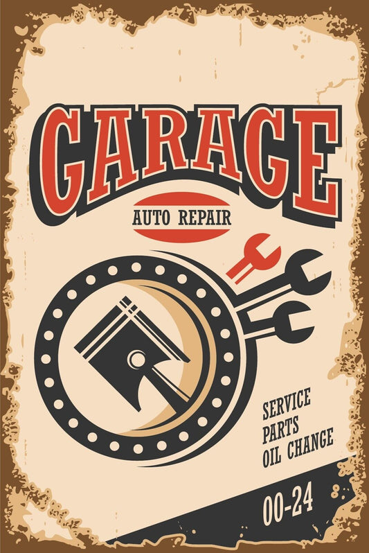 Nostalgie Schild Garage Auto Reparir Service 12x18 / 20x30 / 30x40 Blech od.Holz