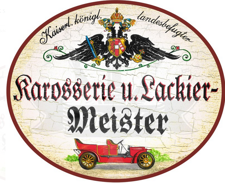 KuK Nostalgie Holzschild Karosserie und Lackier-Meister