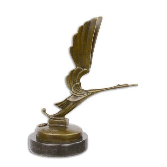 Bronze Skulptur auf Marmor Block Storch Kühlerfigur Auto H 20,2 L 9 NLBJ-66