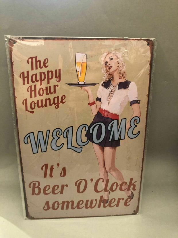 Nostalgie Blech Schild Beer Bier the happy hour lounge welcome 20 x 30 42003