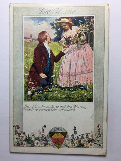 Deutscher Schulverein - Die Glocke - Paar pflückt Blume / Künstlerkarte 30131 TH
