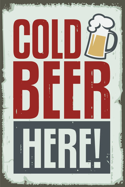 Nostalgie Schild Cold Beer Here! Bierglas 12x18 / 20x30 / 30x40 Blech od. Holz