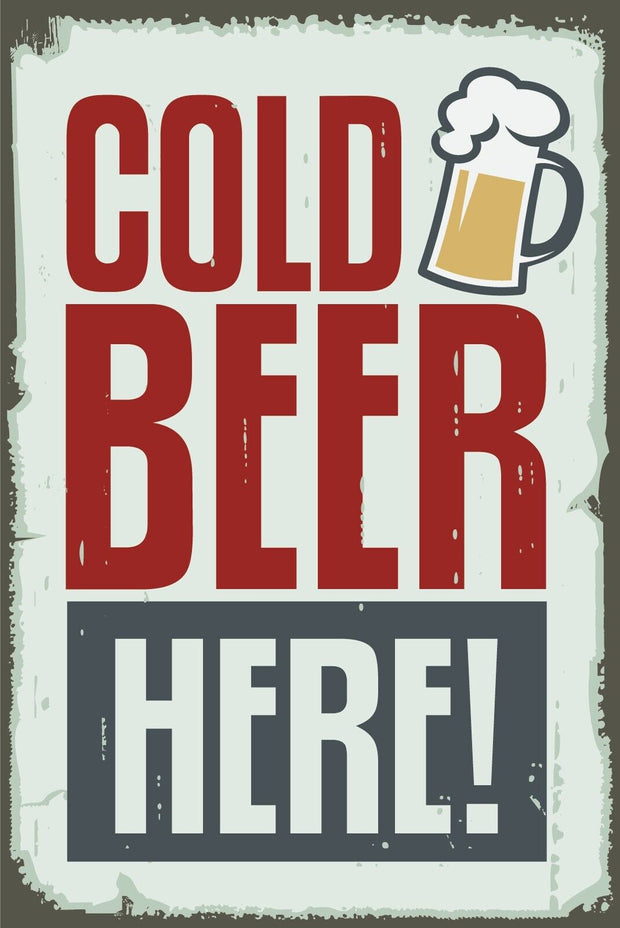 Nostalgie Schild Cold Beer Here! Bierglas 12x18 / 20x30 / 30x40 Blech od. Holz