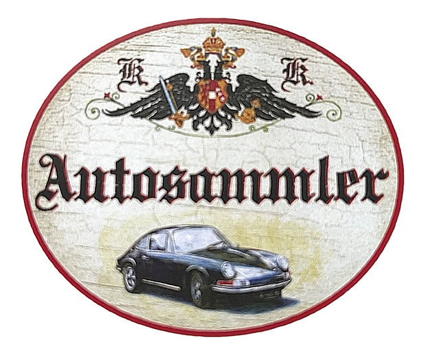 KuK Nostalgie Holzschild "Autosammler" Porsche 911 Automobil Sportwagen