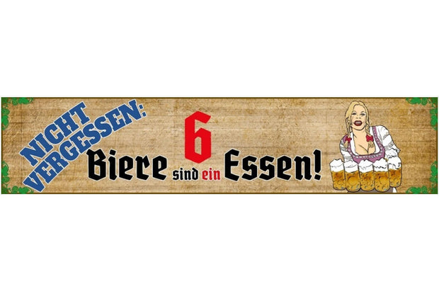 Schild Bier Essen Mahlzeit Alkohol Bar Wirt Kellnerin Glas 46 x 10 Blech od.Holz
