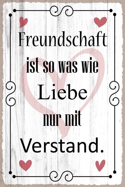 Nostalgie Schild Freundschaft Liebe Verstand 12x18 / 20x30 / 30x40 Blech od.Holz