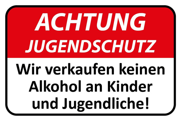 Schild Achtung Jugendschutz Kein Alkohol 12x18 / 20x30 / 30x40 Blech od. Holz