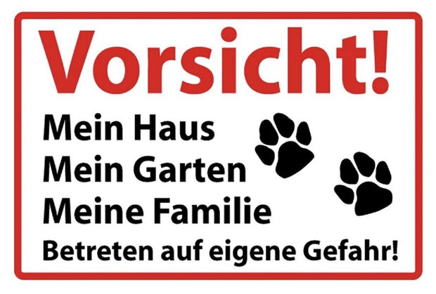 Schild Vorsicht Hund Mein Garten Familie 12x18 / 20x30 / 30x40 Blech od. Holz