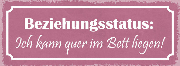 Schild Beziehungsstatus Ich Kann Quer Im Bett Liegen Liebe 27x10 Blech od.Holz