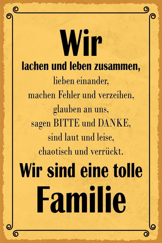 Schild Tolle Familie Leben Liebe Fehler 12x18 / 20x30 / 30x40 Blech od. Holz