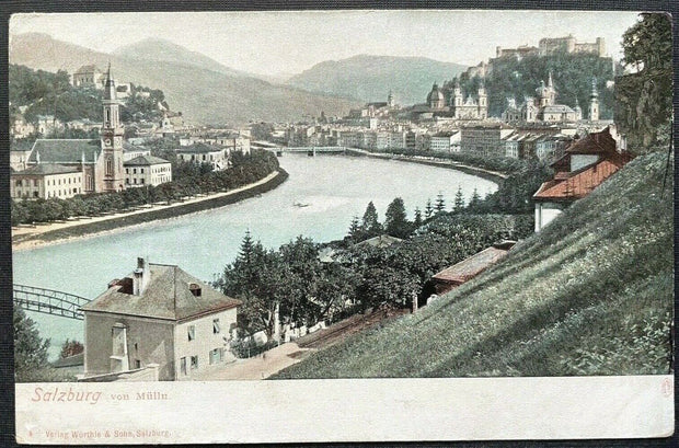 Salzburg von Mülln Salzach Fluss Brücke Festung Burg Kirche Österreich 410843 TH